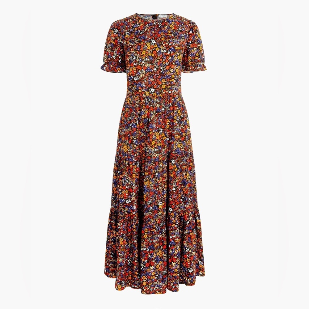 J Crew Puff-sleeve tiered midi dress AR984